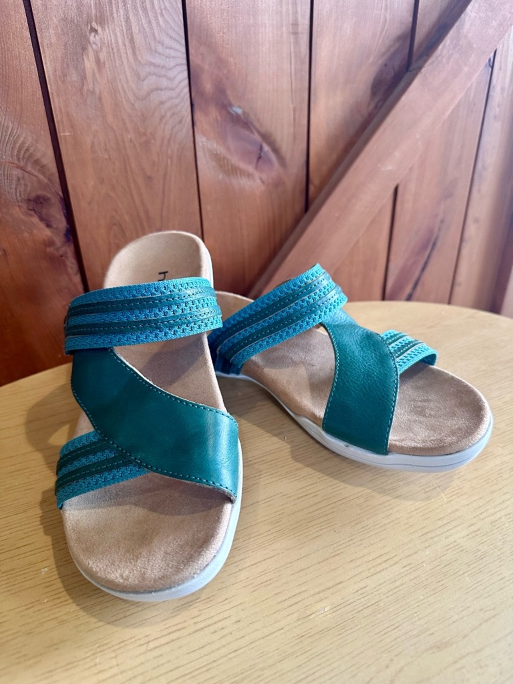 Halsa Footwear Teal Green Slip-On Sandals